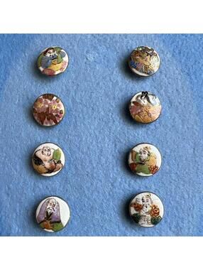 RARE HAND PAINTED SATSUMA CERAMIC BUTTONs (x8)